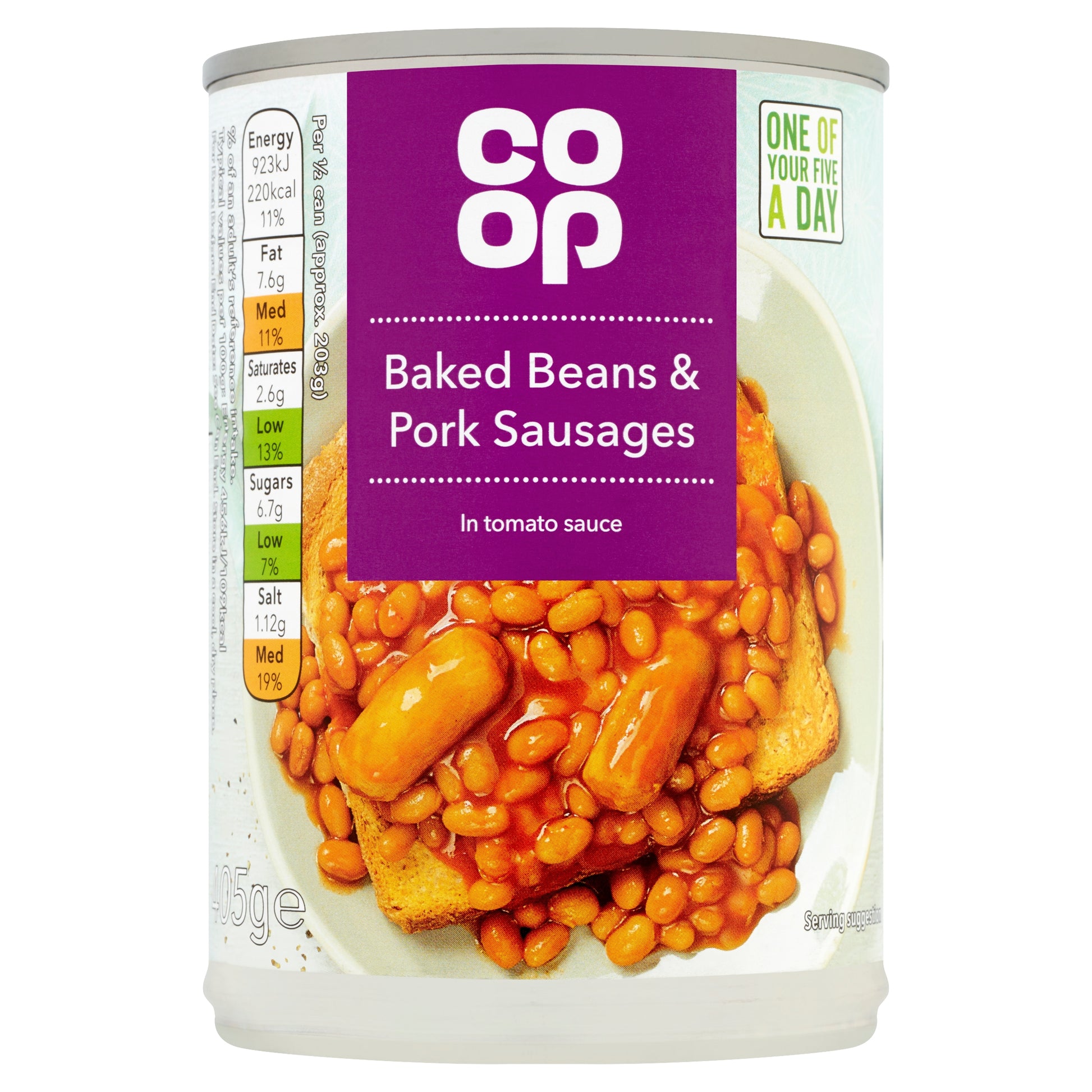 CO OP BAKED BEANS & SAUSAGES IN TOMATO SAUCE