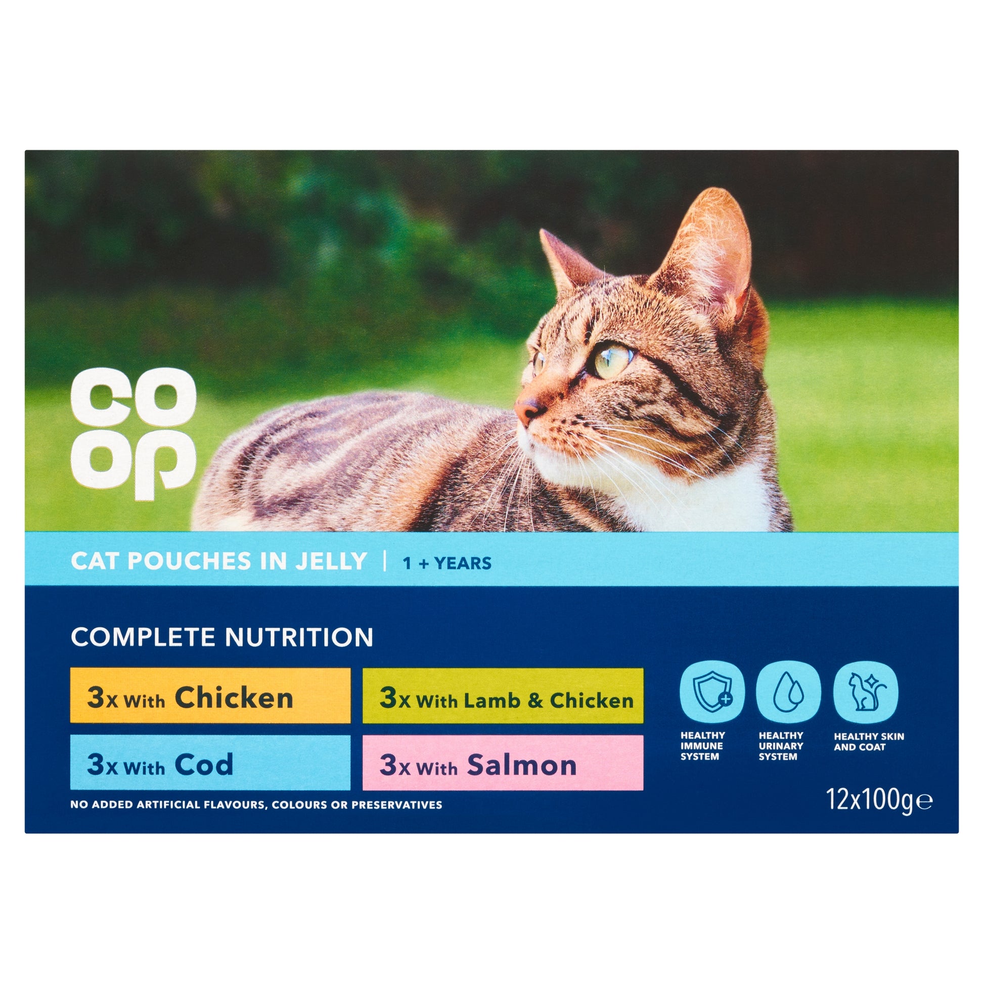 CO OP CHICKEN LAMB COD SALMON IN JELLY CAT