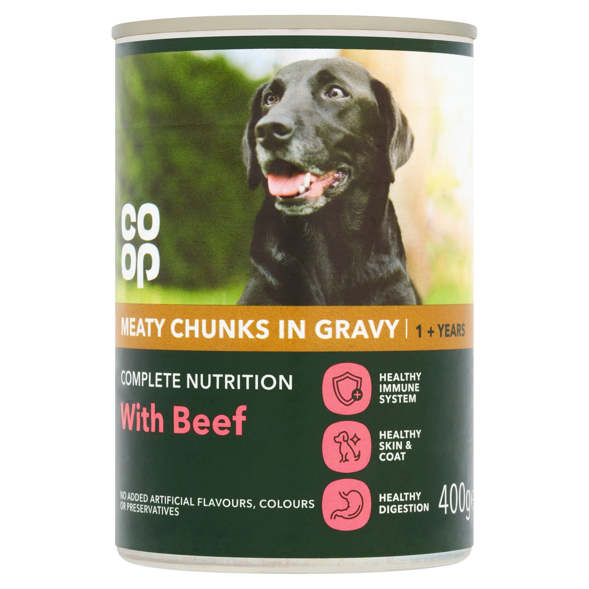 CO OP DOG MEATY CHUNKS IN GRAVY WITH BEEF