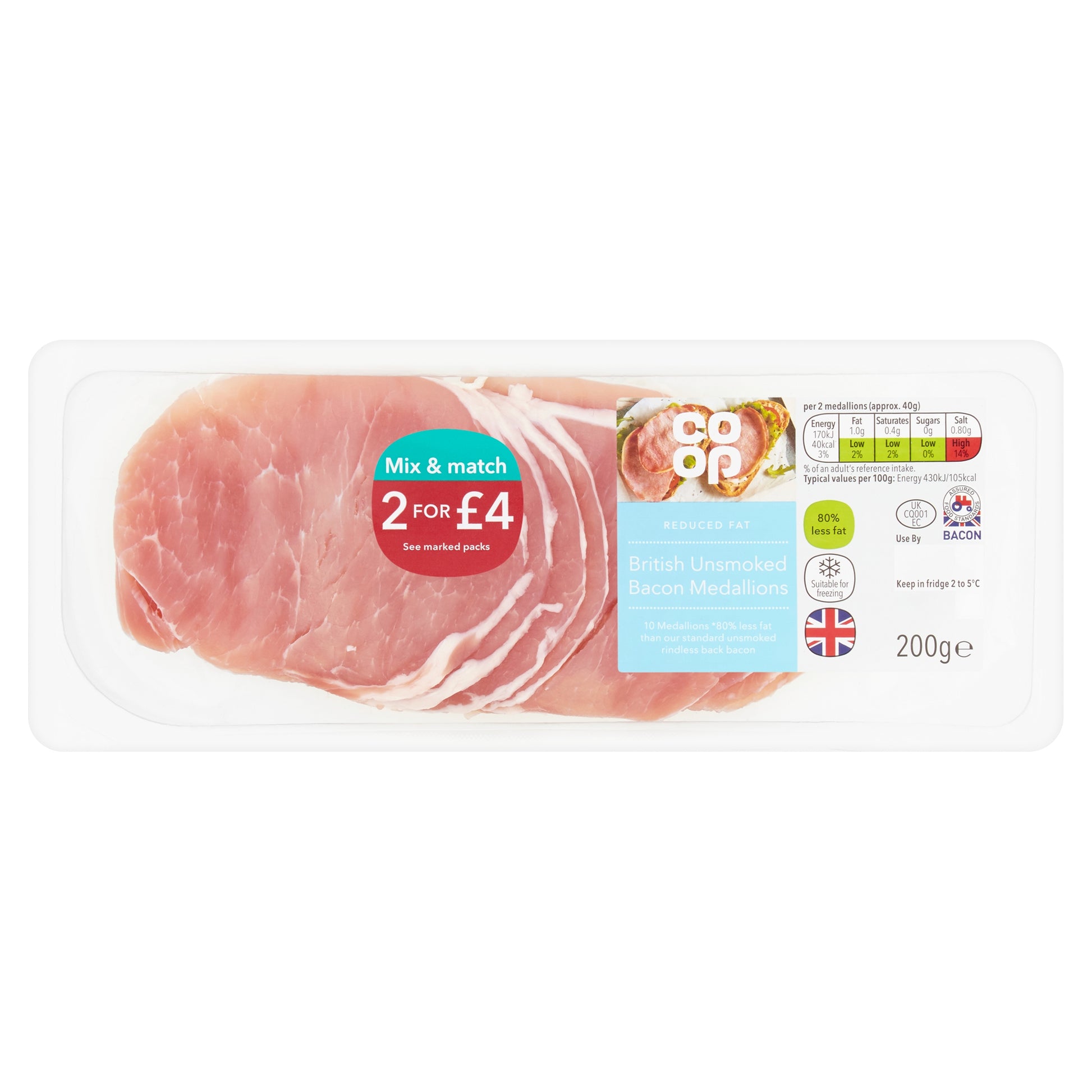 COOP REDUCED FAT UNSMOKED BACON MEDALIONS PM